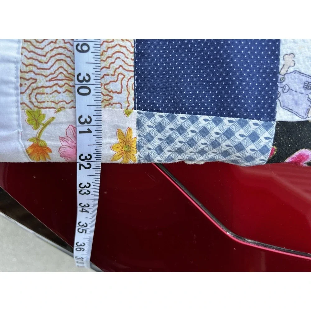 Handmade Patchwork Tie Quilt 51x64 Vintage Fabric Denim Cotton Throw